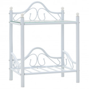 Bedside Table White Steel and Tempered Glass 17.7 x 11....