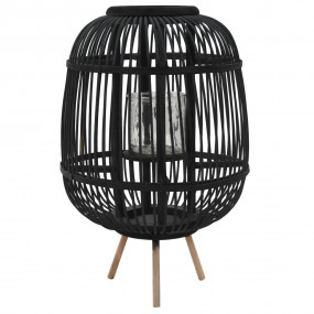 Candle Holder Black Bamboo and Glass Medium Decorative ...