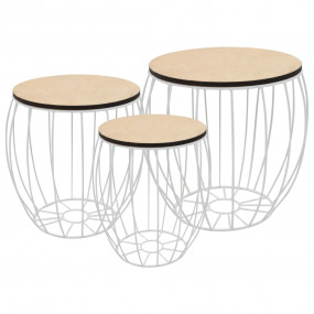 Coffee Table Set of 3 Wood top and white frame