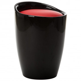 Stool Black and Red Faux Leather and Plastic Compact St...