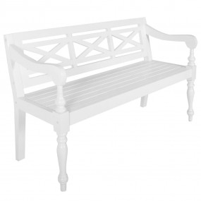 Bench White Solid Mahogany Wood Medium Seats 3 Rectangu...