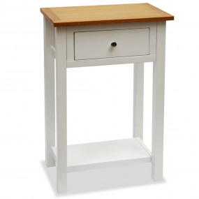 End Table White and Brown Solid Oak Wood, Solid Pine Wo...