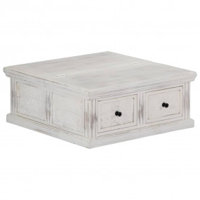 Coffee Table White Solid Mango Wood 27.6 in x 27.6 in x...