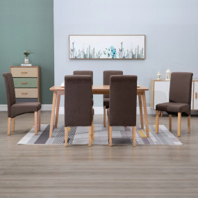 Dining Chair Set of 6 Brown Fabric, Wood Ergonomic Dini...