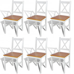Dining Chair Set of 6 White and natural wood Pine wood ...
