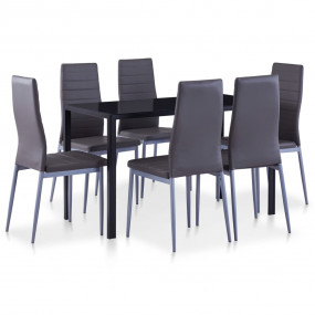 Kitchen Dining Set Gray Tempered Glass, Iron, Faux Leat...