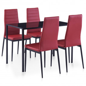 Kitchen Dining Set Wine Red Tempered Glass, Iron, Faux ...