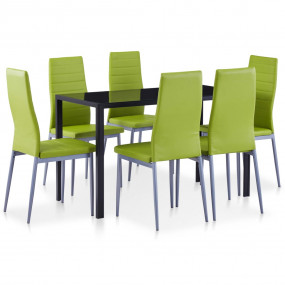 Kitchen Dining Set Green Faux leather, Tempered glass, ...
