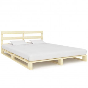 Bed Frame Natural Solid pine wood 55.1x78.7 in Durable
