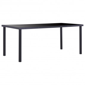Dining Table Black Tempered glass, Powder-coated metal