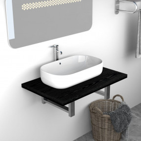 Bathroom Wall Shelf Black Engineered wood 23.6x15.7x6.4...