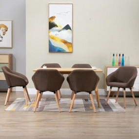 Dining Chair Set of 6 Brown Polyester Fabric and Solid ...