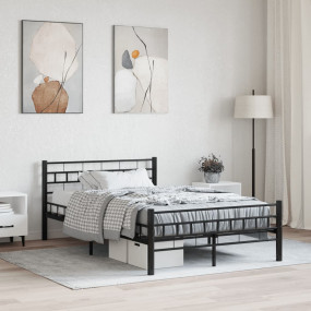 Bed Frame Black Steel, Plywood 47.2x78.7 in Durable Bed...