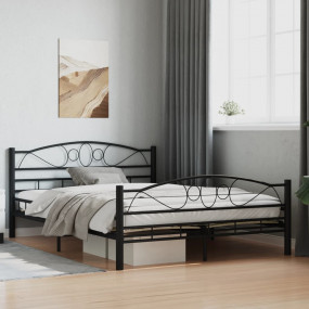 Bed Frame Black Steel, Plywood Double Classic/Tradition...