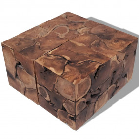 Stool Set of 4 Brown Solid Teak Medium Modular Stool Sq...