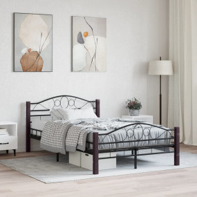 Bed Frame Black Metal, Plywood 47.2 x 78.7 in Durable B...