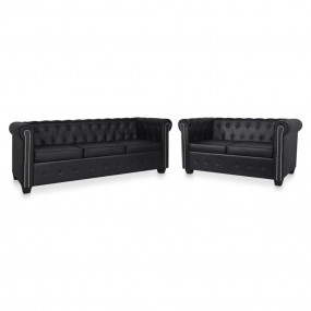 Sofa Black Faux leather 2-seater and 3-seater Durable S...