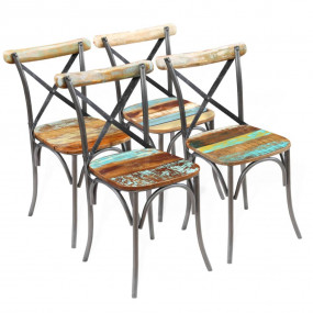 Dining Chair Set of 4 Multicolor Reclaimed wood with st...