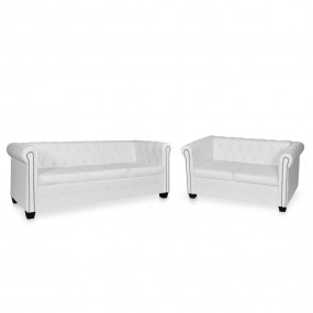 Sofa White Faux leather 2-seater and 3-seater Chesterfi...