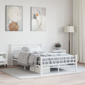 Bed Frame White Metal frame with plywood slats Double D...