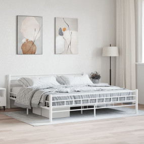 Bed Frame White Metal, Plywood Super King Classic/Tradi...