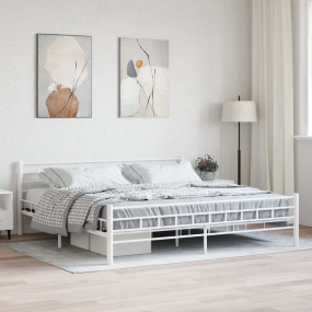 Bed Frame White Metal frame, plywood slats Full Durable