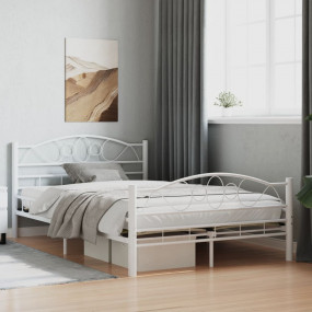 Bed Frame White Metal frame and plywood slats 47.2x78.7...