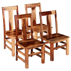 Dining Chair Set of 4 Honey Brown Solid Sheesham Wood S...