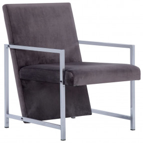 Armchair Dark Gray Velvet, Solid wood, Plywood, Chrome ...