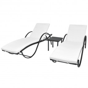 Sunlounger Set of 5 Black and cream white