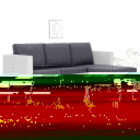 Sofa White Faux Leather, Polyester, Wooden Slats, Chrom...