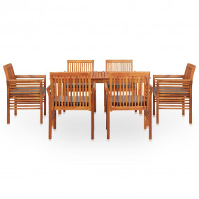 Outdoor Dining Set Brown frame Solid Acacia wood 7-piec...
