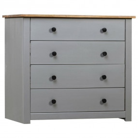Side Cabinet Gray and Wood Color Solid Pine Wood Medium