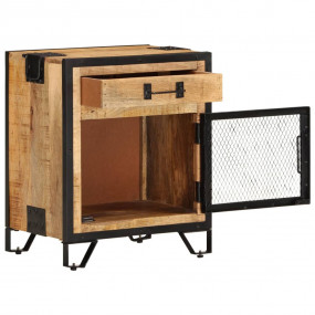 Bedside Cabinet Brown and Black Solid Rough Mango Wood,...