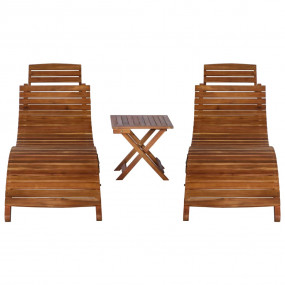 Sunlounger With Table Natural Acacia Solid Acacia Wood ...