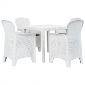 Outdoor Dining Set White Plastic, 100% Polyester Medium