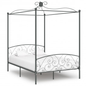 Bed Frame Grey Metal, Plywood 55 x 79 in Classic/Tradit...