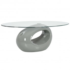 Coffee Table Clear, High Gloss Gray Tempered Glass, Fib...