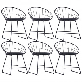 Dining Chair Set of 6 Black Powder-coated steel and fau...
