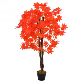 Fake Plant Red, Brown Plastic, Polyester, Wood Medium