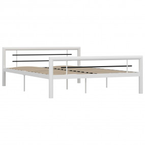 Bed Frame White and Black Metal 63x79 in Bed Frame Rect...