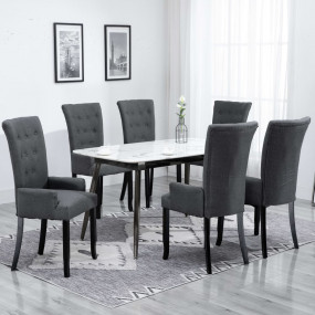 Dining Chair Set of 6 Dark Grey Polyester Fabric and Oa...