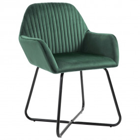 Dining Chair Set of 6 Green Velvet, Powder-Coated Steel...