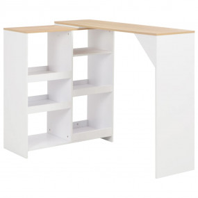 Bar Table White with natural tabletop Engineered wood M...