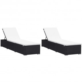 Sun Lounger Set of 2 Black and cream PE rattan Large