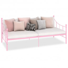 Day Bed Frame Pink Metal, Plywood, and Plastic 35.4 x 7...