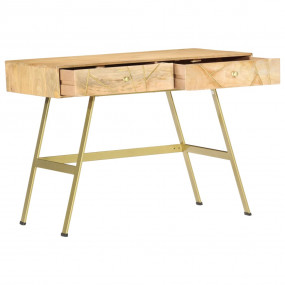 Writing Desk Natural with Brass Solid Mango Wood and St...