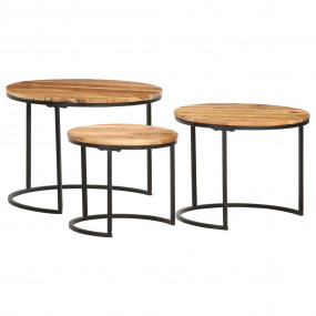 Nesting Table Set of 3 Brown Solid acacia wood, iron