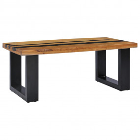 Coffee Table Multicolor Solid Teak Wood, Lava Stone, So...