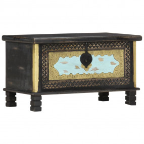 Storage Chest Black, Gold, Blue Solid Mango Wood, Metal